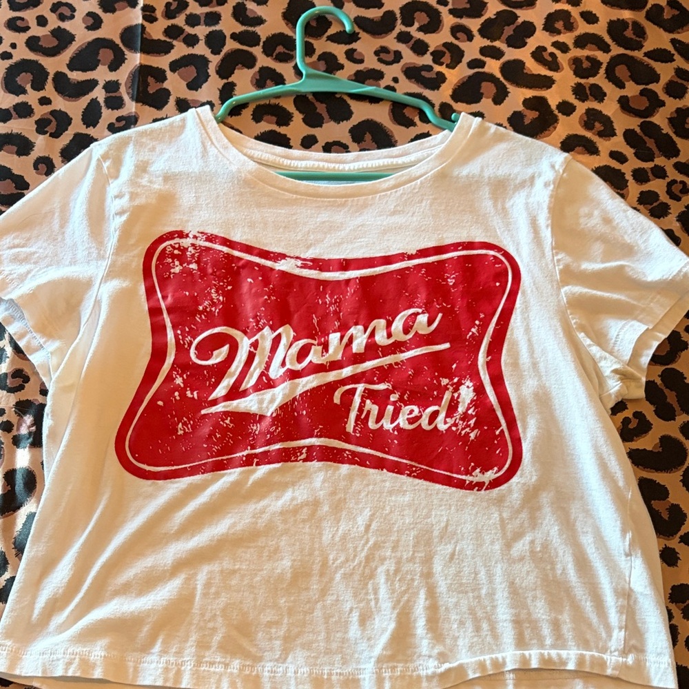 White and Red Graphic Crop Top